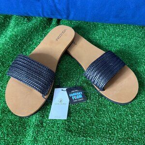 Volcom Black Puff Puff Braid Comfort Foam Slides Flats Sandals Women Size 10 NWT